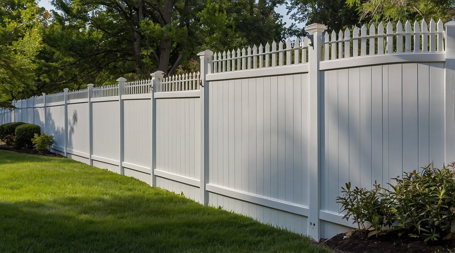 Close-up of a vinyl fence showcasing clean lines and curb appeal