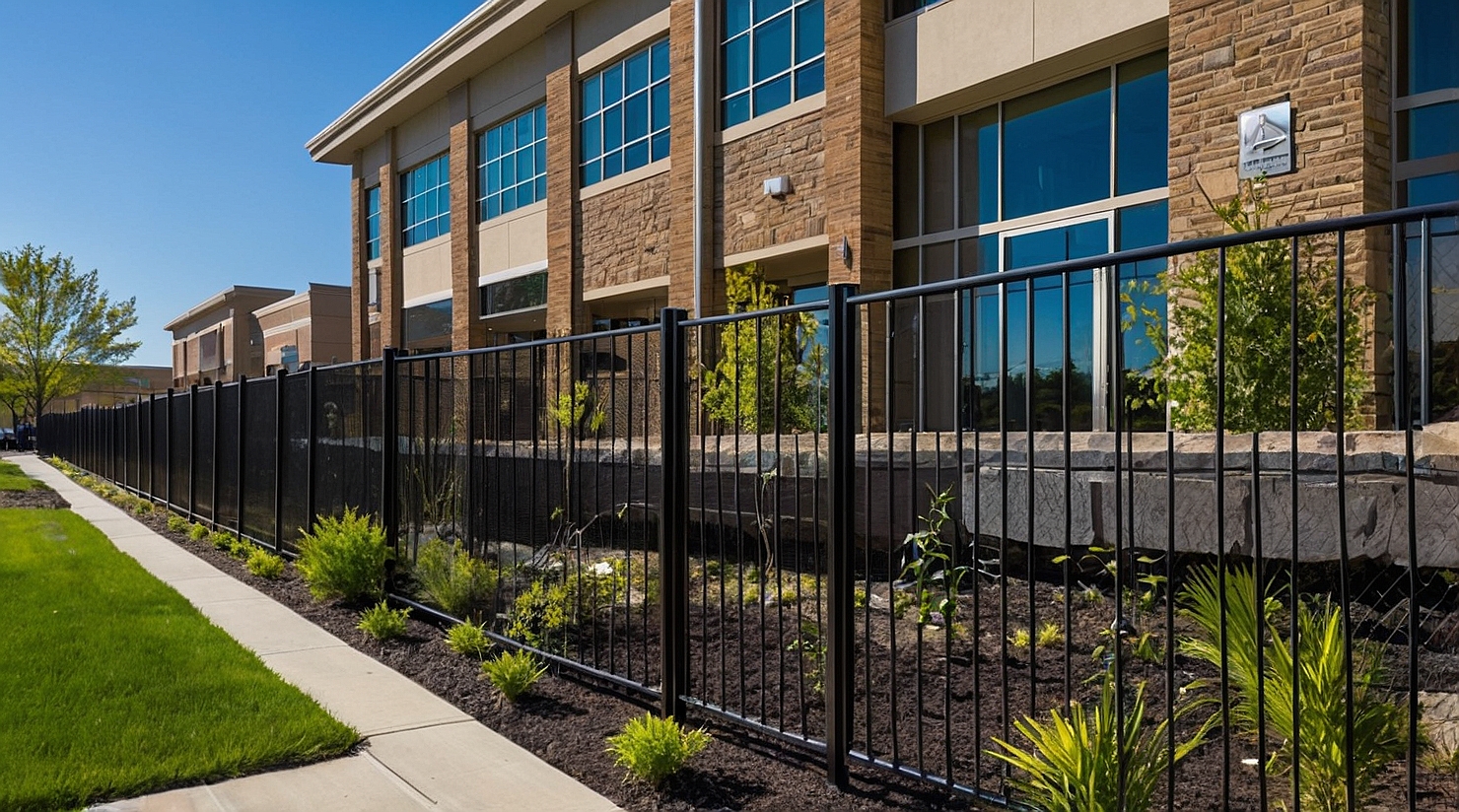 High‑security welding mesh fence along a hospital perimeter with access gate