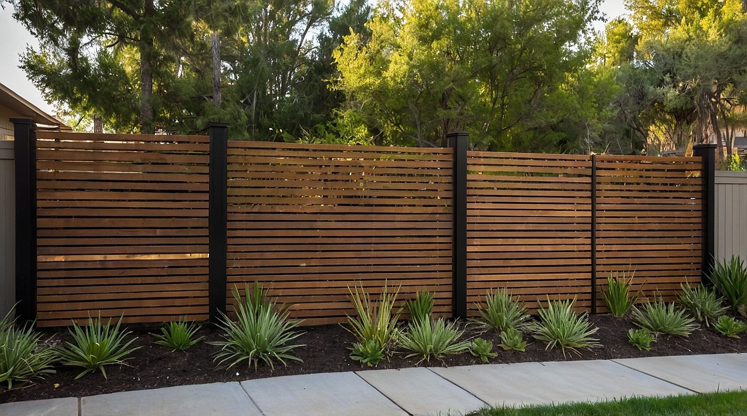 Modern horizontal slat fence