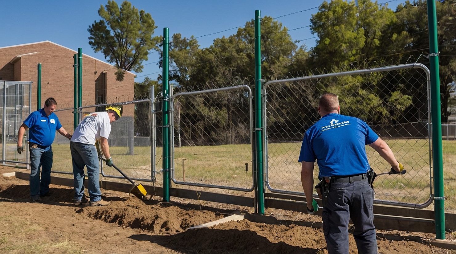Professional team from Superior Fence installing safety fencing at an educational facility in Michigan