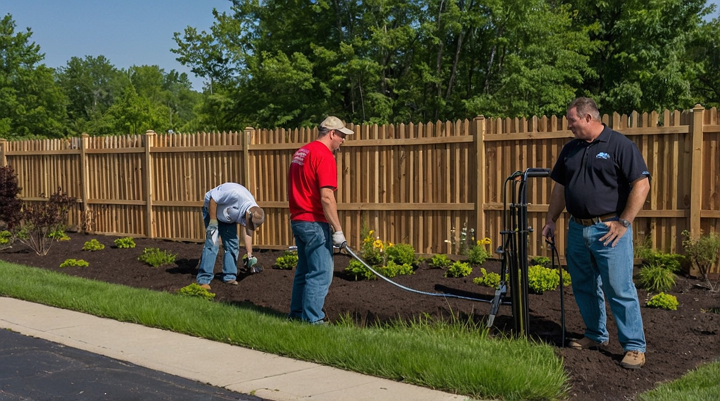 Superior Fence Michigan crew performing seasonal fence inspection for a homeowner