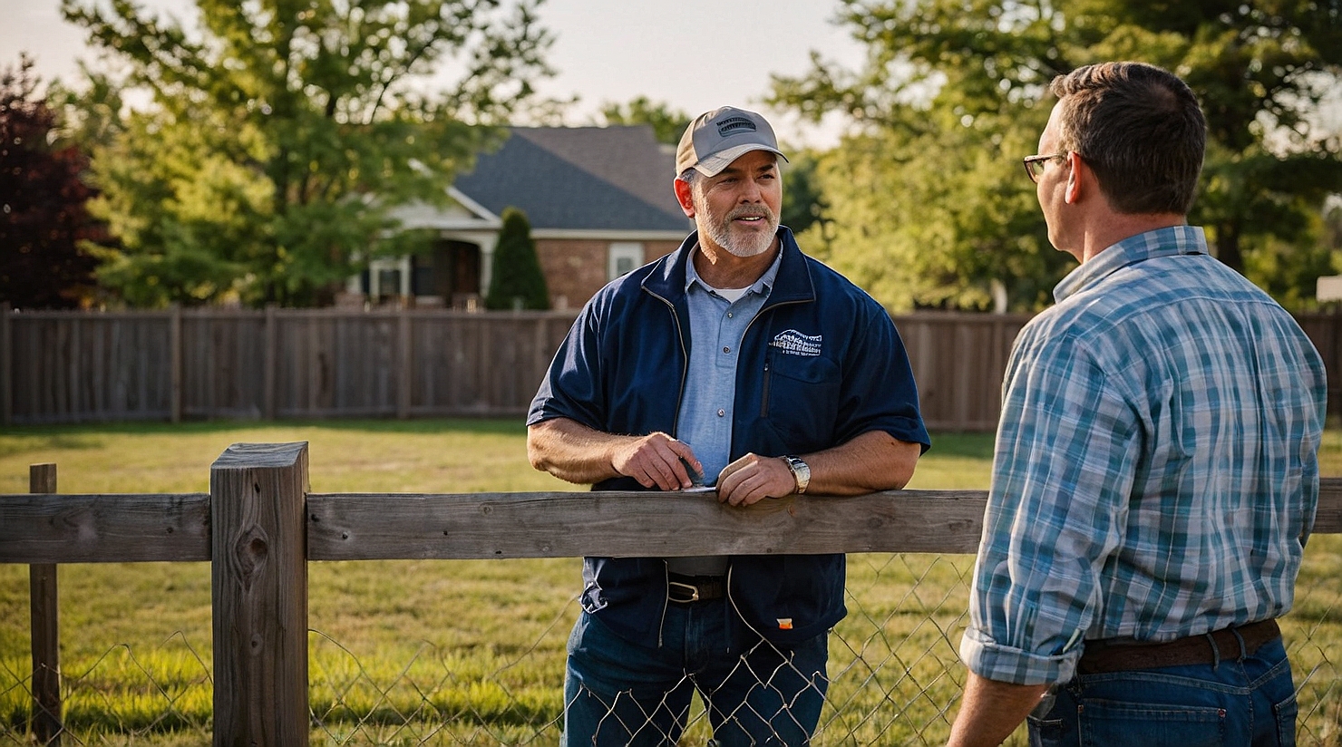 Superior Fence team consulting with homeowners on site in Michigan